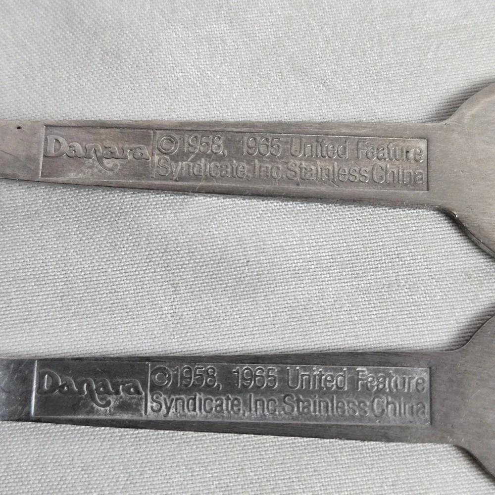 Danara‎ Peanuts Snoopy Child's Stainless Steel Utensil Set Spoon & Fork Vtg 60s